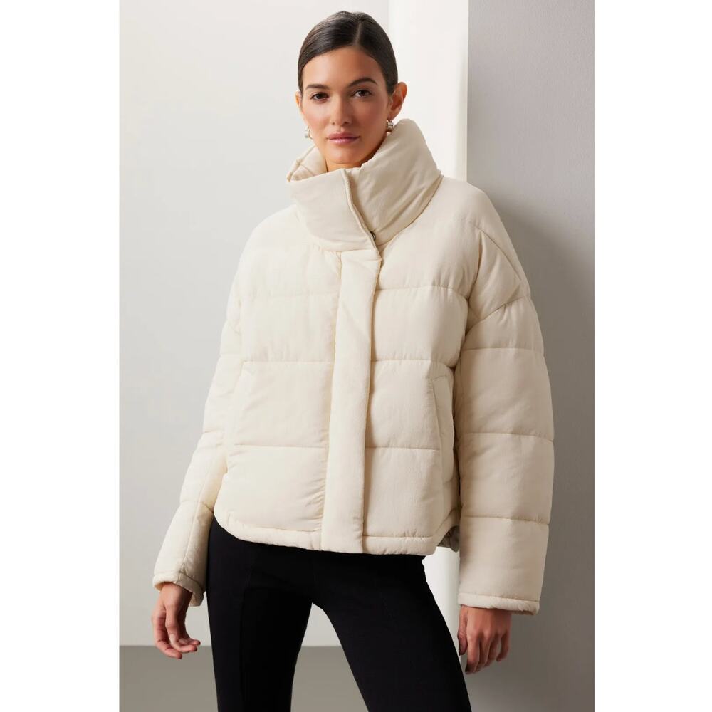 OOF Wear Puffer Jacket Ivory Full Zip High Neck Winter Coat Sz‎ 42 / 6 US